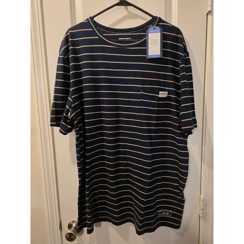 Nautica  Men's Navy/Gold‎ Striped Shirt SZ  XL NWT